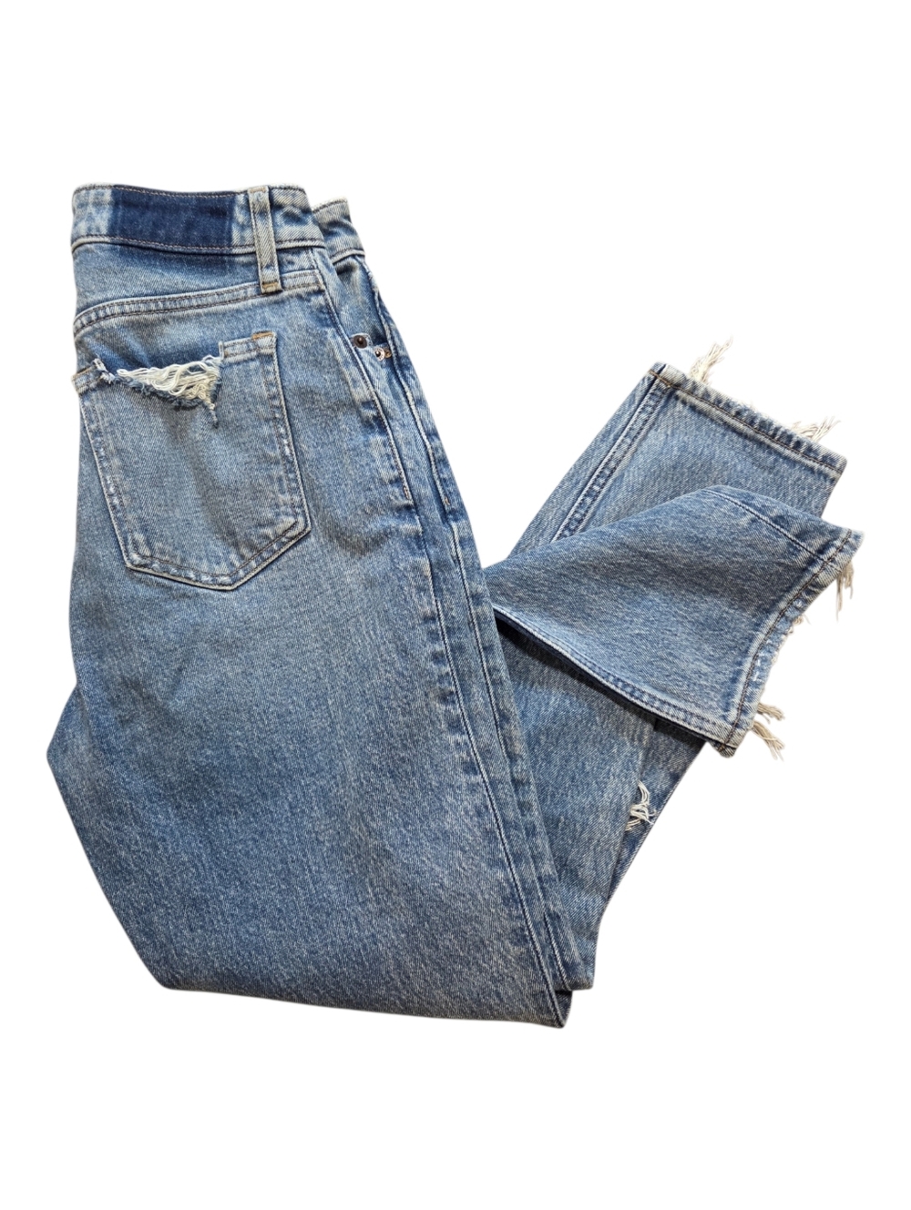 Abercrombie & Fitch 90s Straight High Rise, Distressed, Raw Hem, Size: 25